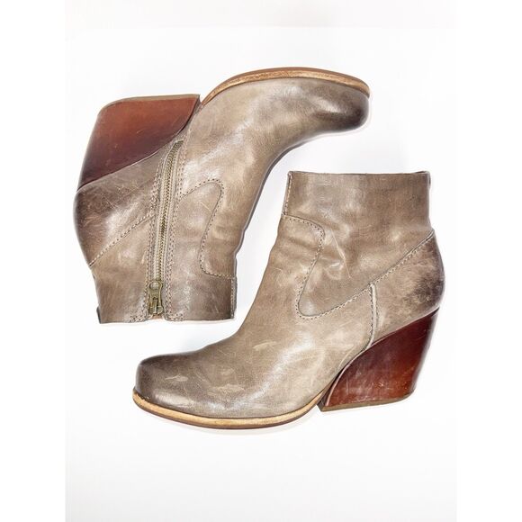 Kork Ease Michelle Ankle Boot Taupe Brown Gray Leather Chunky Heel Zip Wedge 8.5 - Picture 12 of 14